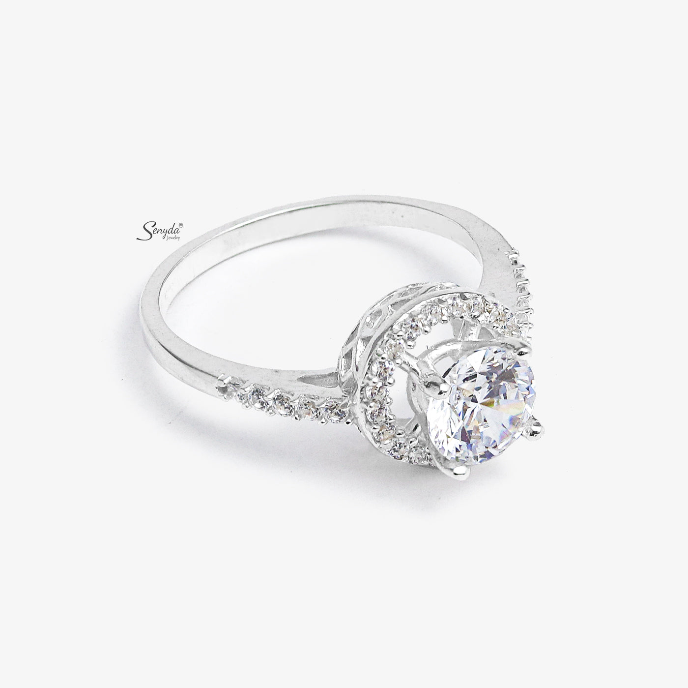 Sterling Silver 925 Round Halo Ring