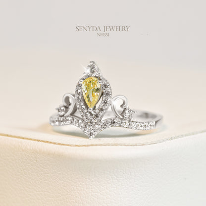 Sterling Silver 925 Yellow Crown Ring