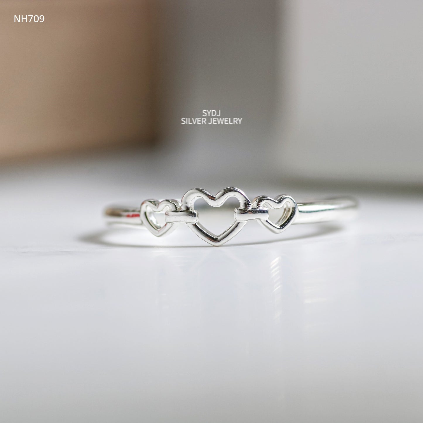 Sterling Silver 925 Triple Heart Ring