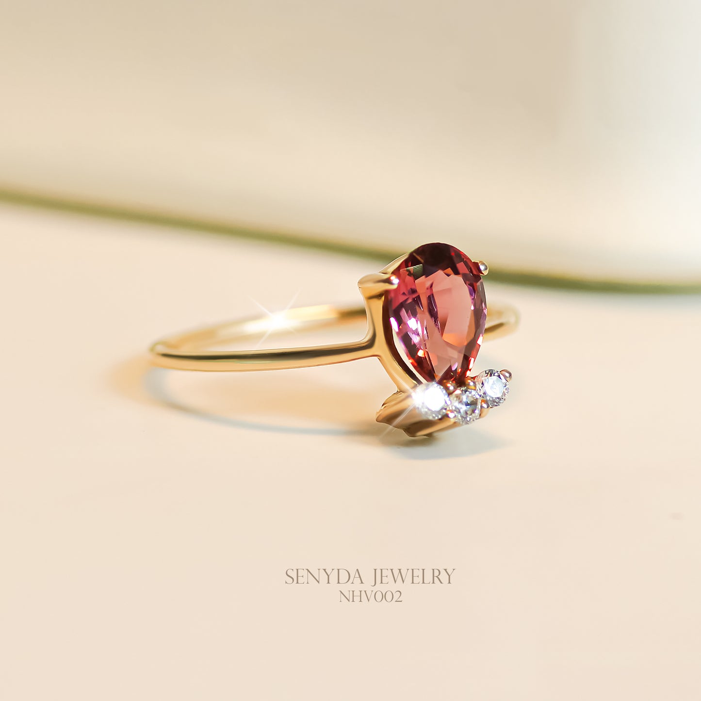 Senyda 10K Solid Gold Pear - Shaped Brilliant Cut Natural Spinel Ring