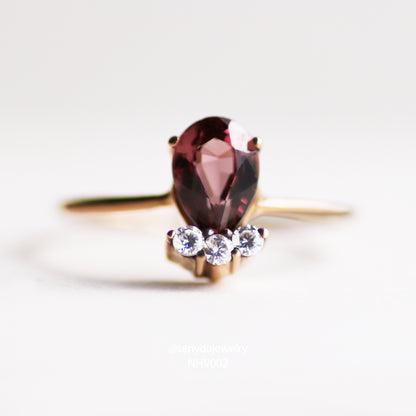 10K Solid Gold Pear - Shaped Spinel Cluster Ring