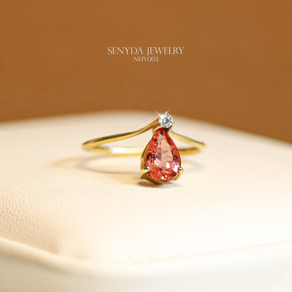 Senyda 10K Solid Gold Pear - Shaped Brilliant Cut Natural Spinel Ring