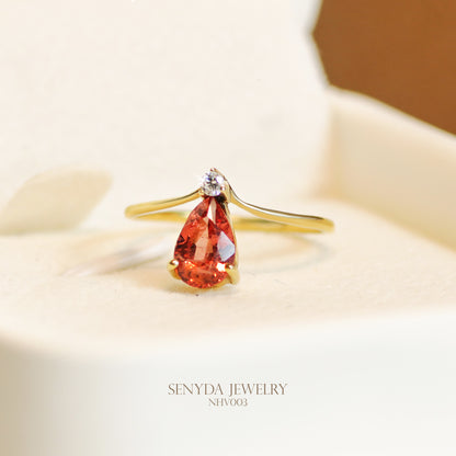 Senyda 10K Solid Gold Pear - Shaped Brilliant Cut Natural Spinel Ring