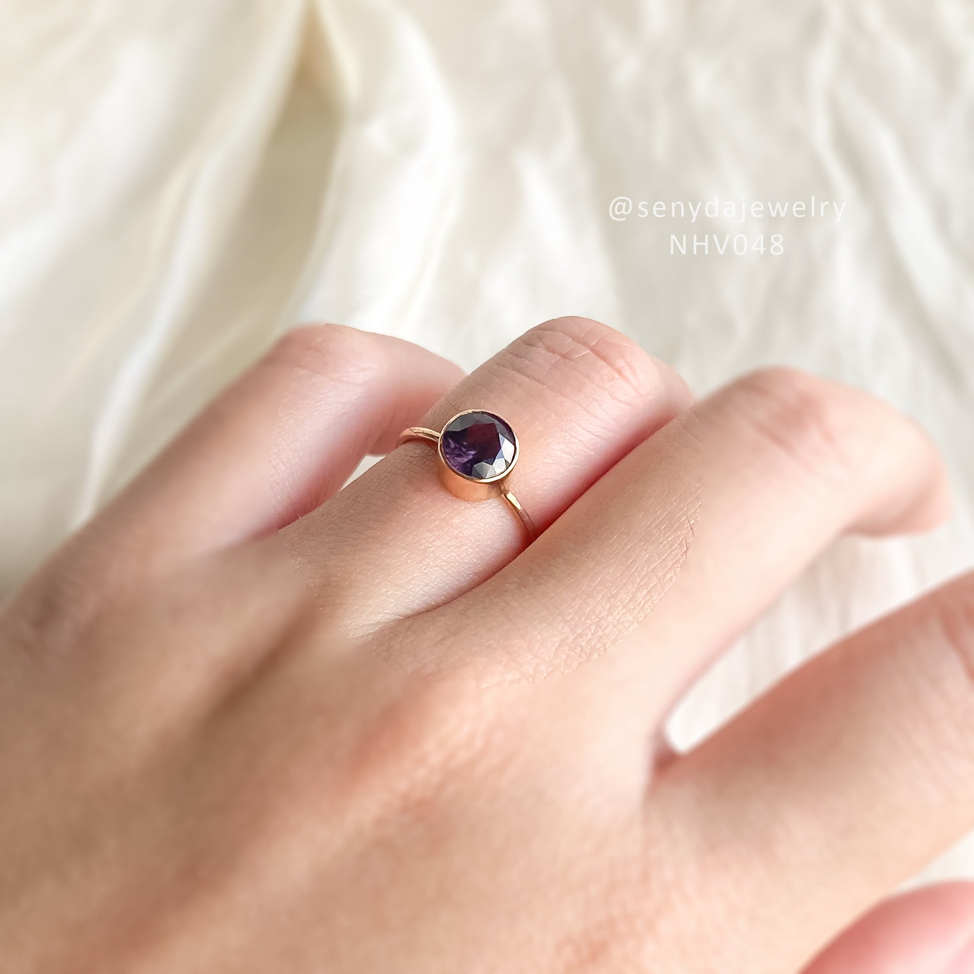 Senyda 10K Solid Gold Round - Shaped Brilliant Cut Natural Purple Spinel Ring