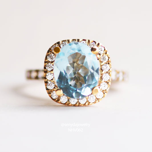 Senyda 10K Solid Gold Oval - Shaped Brilliant Cut Natural Topaz Ring