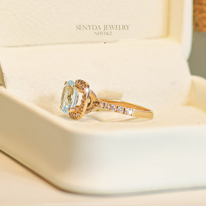 Senyda 10K Solid Gold Oval - Shaped Brilliant Cut Natural Topaz Ring