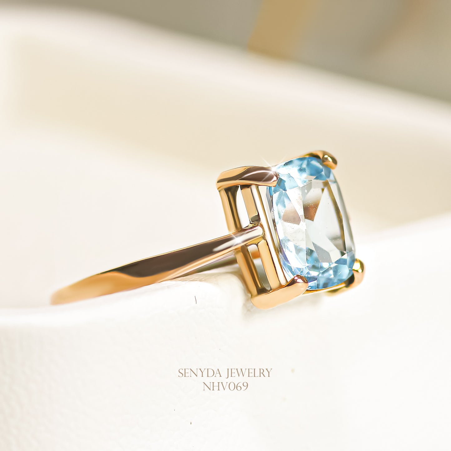 Senyda 10K Solid Gold Cushion - Shaped Brilliant Cut Natural Topaz Ring