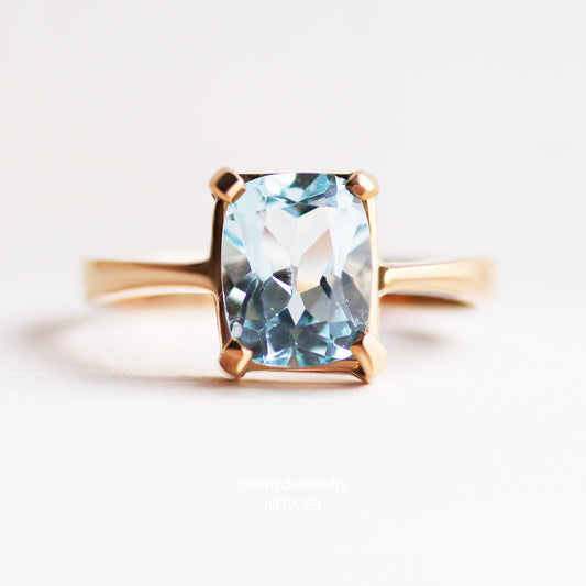 Senyda 10K Solid Gold Cushion - Shaped Brilliant Cut Natural Topaz Ring