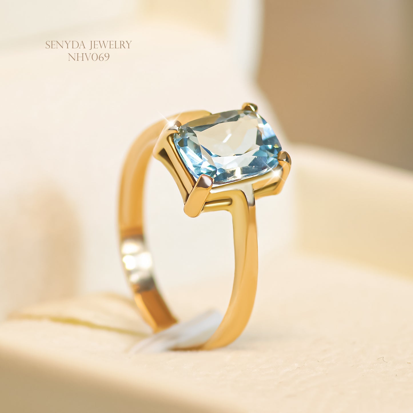 Senyda 10K Solid Gold Cushion - Shaped Brilliant Cut Natural Topaz Ring