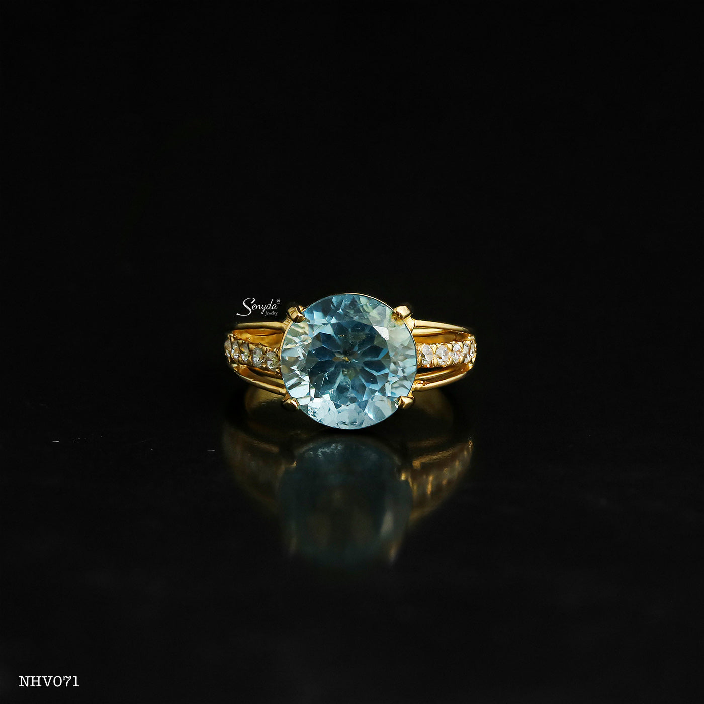 Senyda 10K Solid Gold Round - Shaped Brilliant Cut Natural Topaz Ring