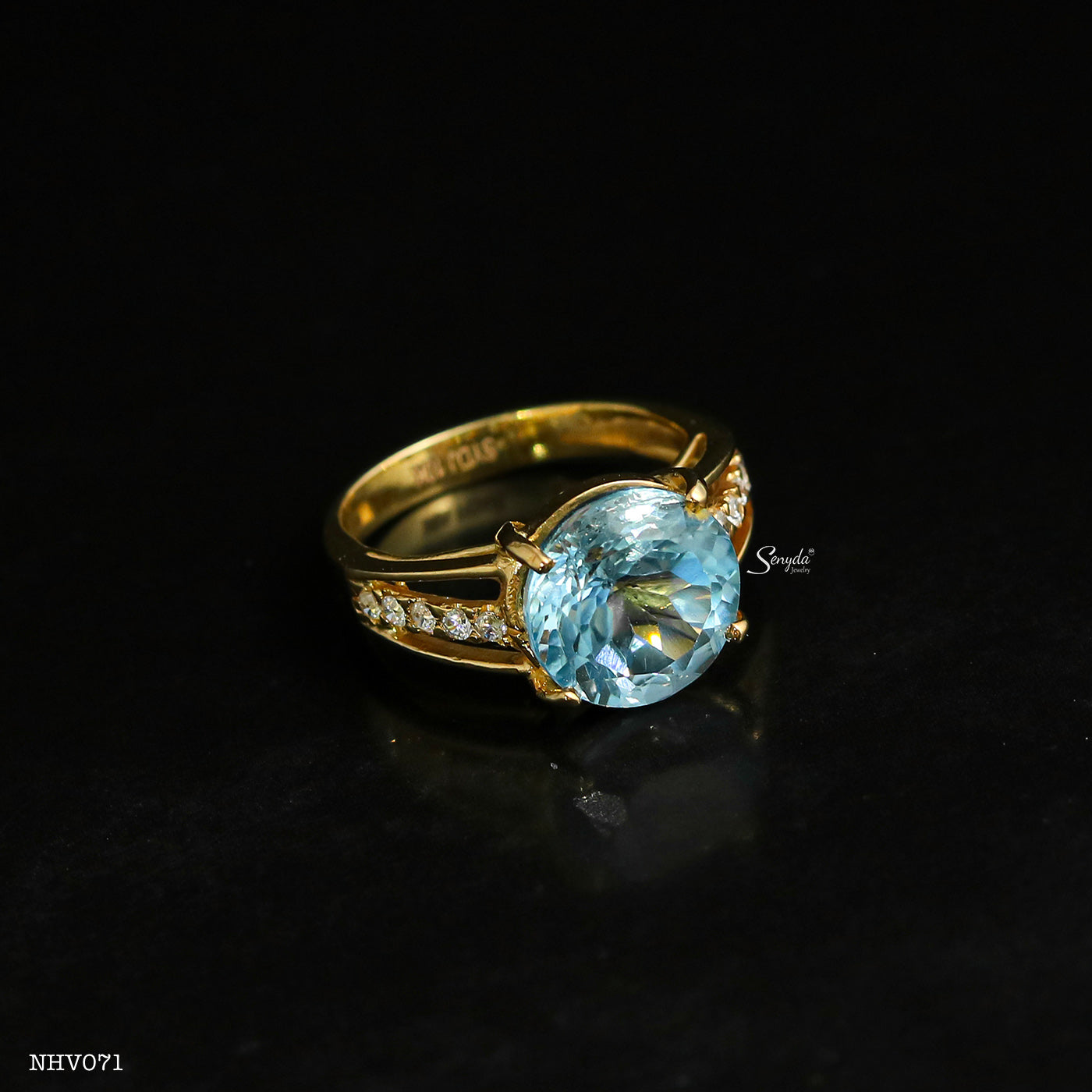 Senyda 10K Solid Gold Round - Shaped Brilliant Cut Natural Topaz Ring