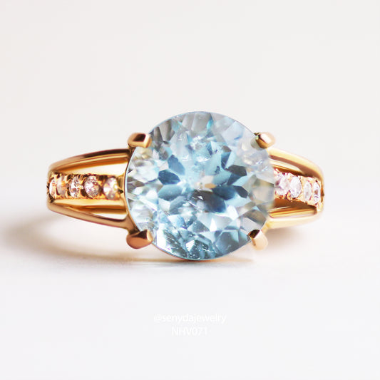 Senyda 10K Solid Gold Round - Shaped Brilliant Cut Natural Topaz Ring