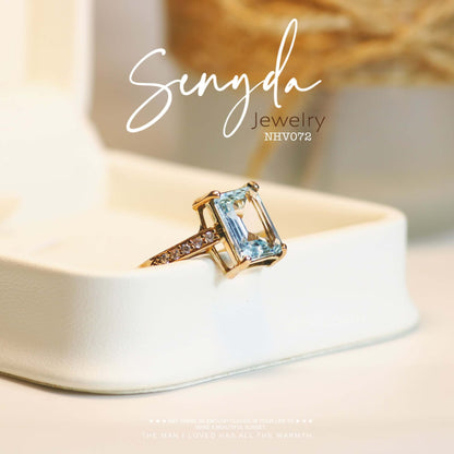 "Senyda 10K Solid Gold Baguette-Shaped Brilliant Cut Natural Topaz Ring - Stunning Jewelry Piece with Topaz Gemstone"