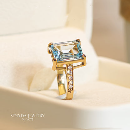 Senyda 10K Solid Gold Baguette - Shaped Brilliant Cut Natural Topaz Ring