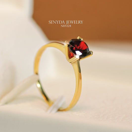 Senyda 10K Solid Gold Round - Shaped Brilliant Cut Natural Garnet Ring