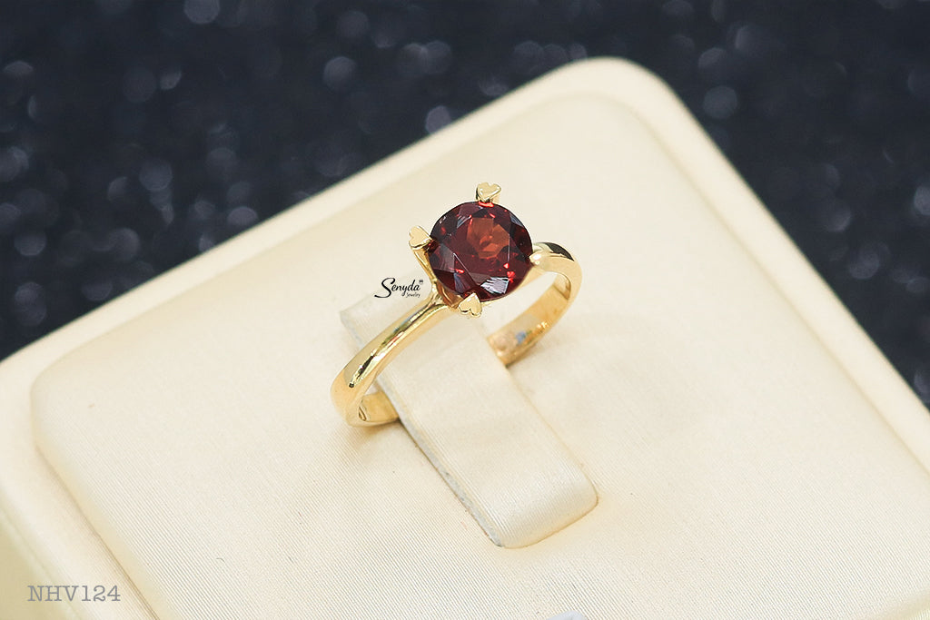 Senyda 10K Solid Gold Round - Shaped Brilliant Cut Natural Garnet Ring