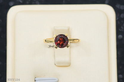 Senyda 10K Solid Gold Round - Shaped Brilliant Cut Natural Garnet Ring