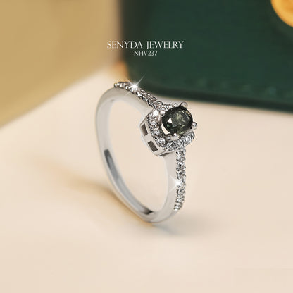 10K Solid Gold Oval - Shaped Brilliant Cut Sapphire Square Halo Ring