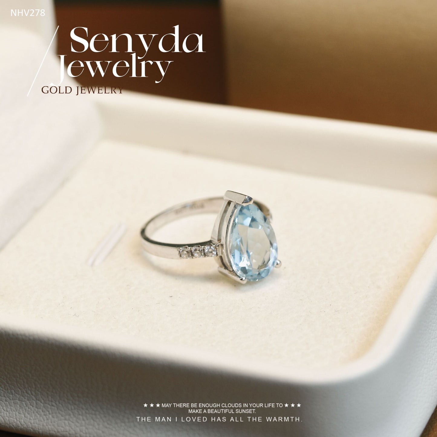 Senyda 18K Solid Gold Pear - Shaped Brilliant Cut Natural Topaz Ring