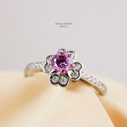 10K Solid Gold Topaz Flower Halo Channel Ring