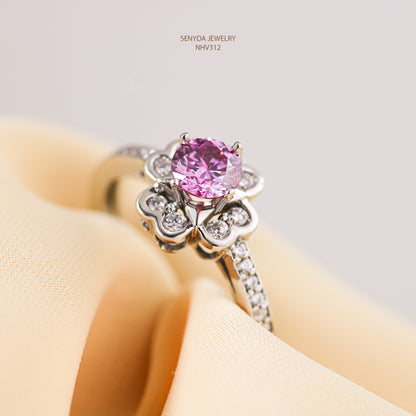 10K Solid Gold Topaz Flower Halo Channel Ring