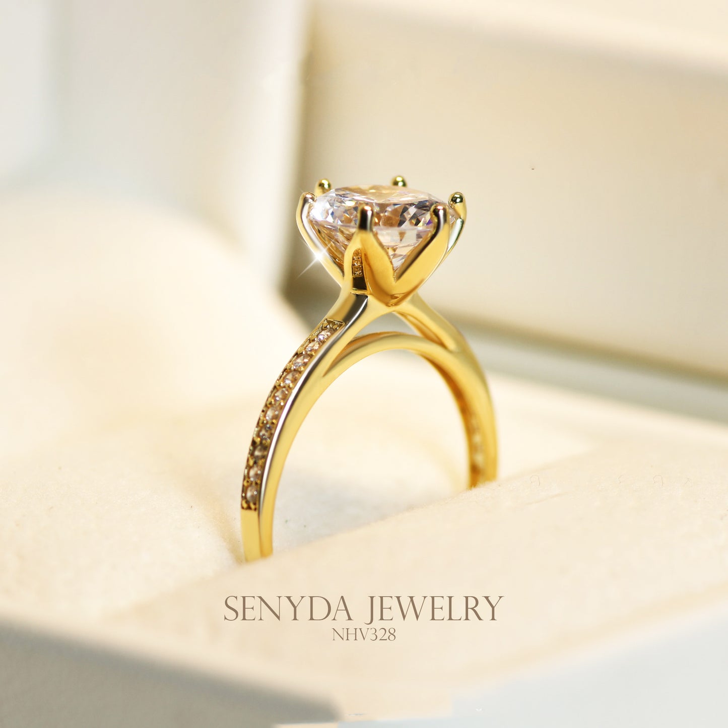 Senyda 10K Solid Gold Round - Shaped Brilliant Cut Cubic Zirconia Ring