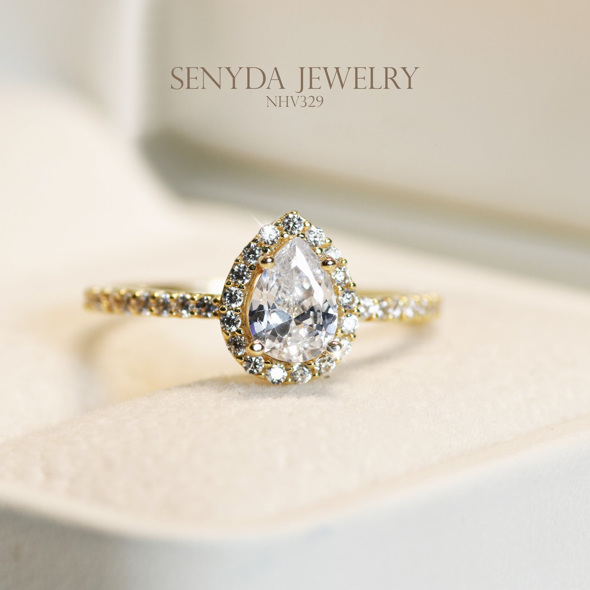 Senyda 10K Solid Gold Pear - Shaped Brilliant Cut Cubic Zirconia Ring