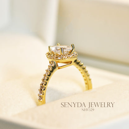 Senyda 10K Solid Gold Pear - Shaped Brilliant Cut Cubic Zirconia Ring