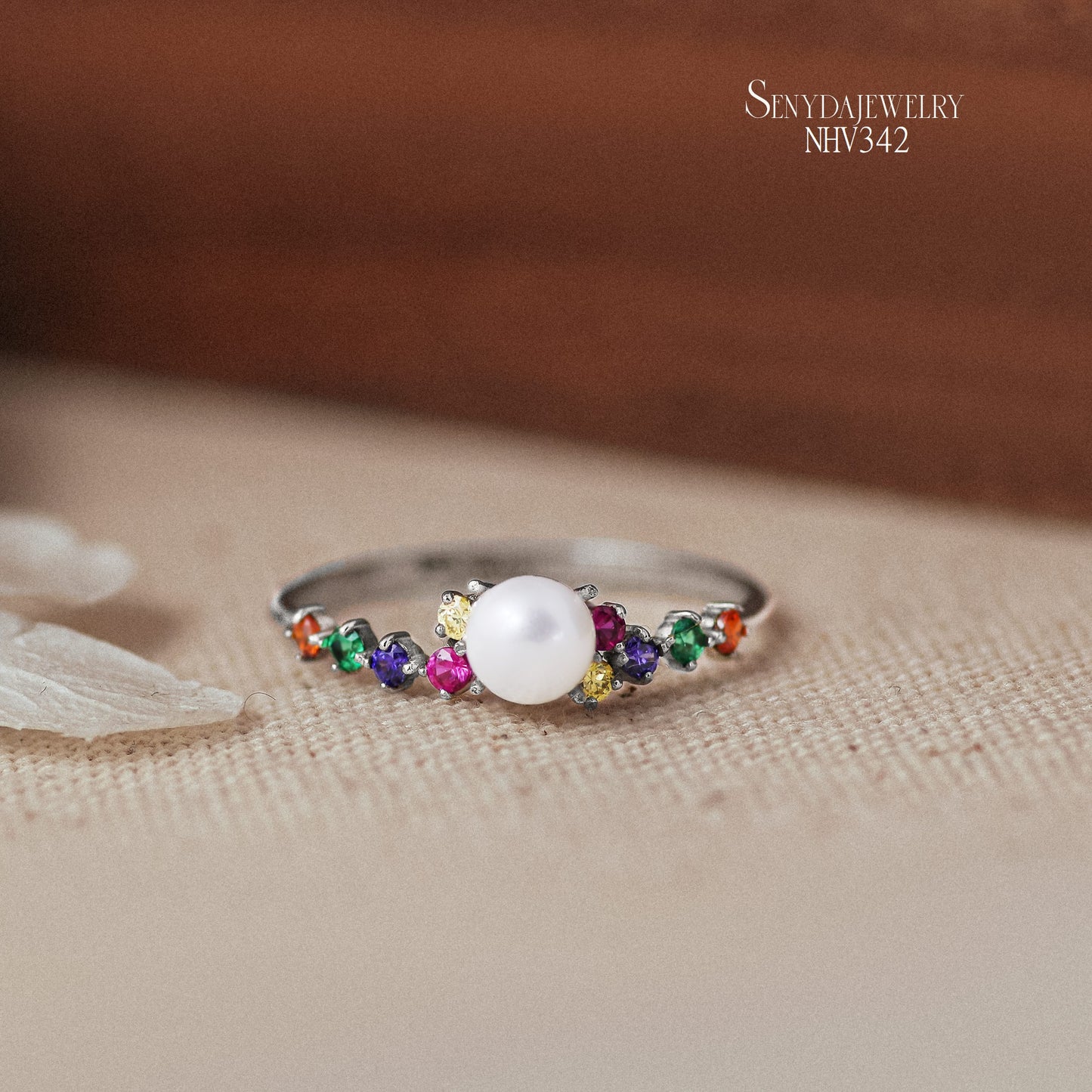 10K Solid Gold Multicolor CZ And Freshwater Pearl Ring