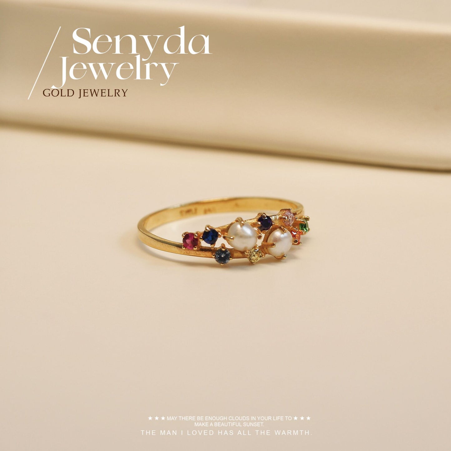 Senyda 10K Solid Gold Natural Pearls and Cubic Zirconia Ring