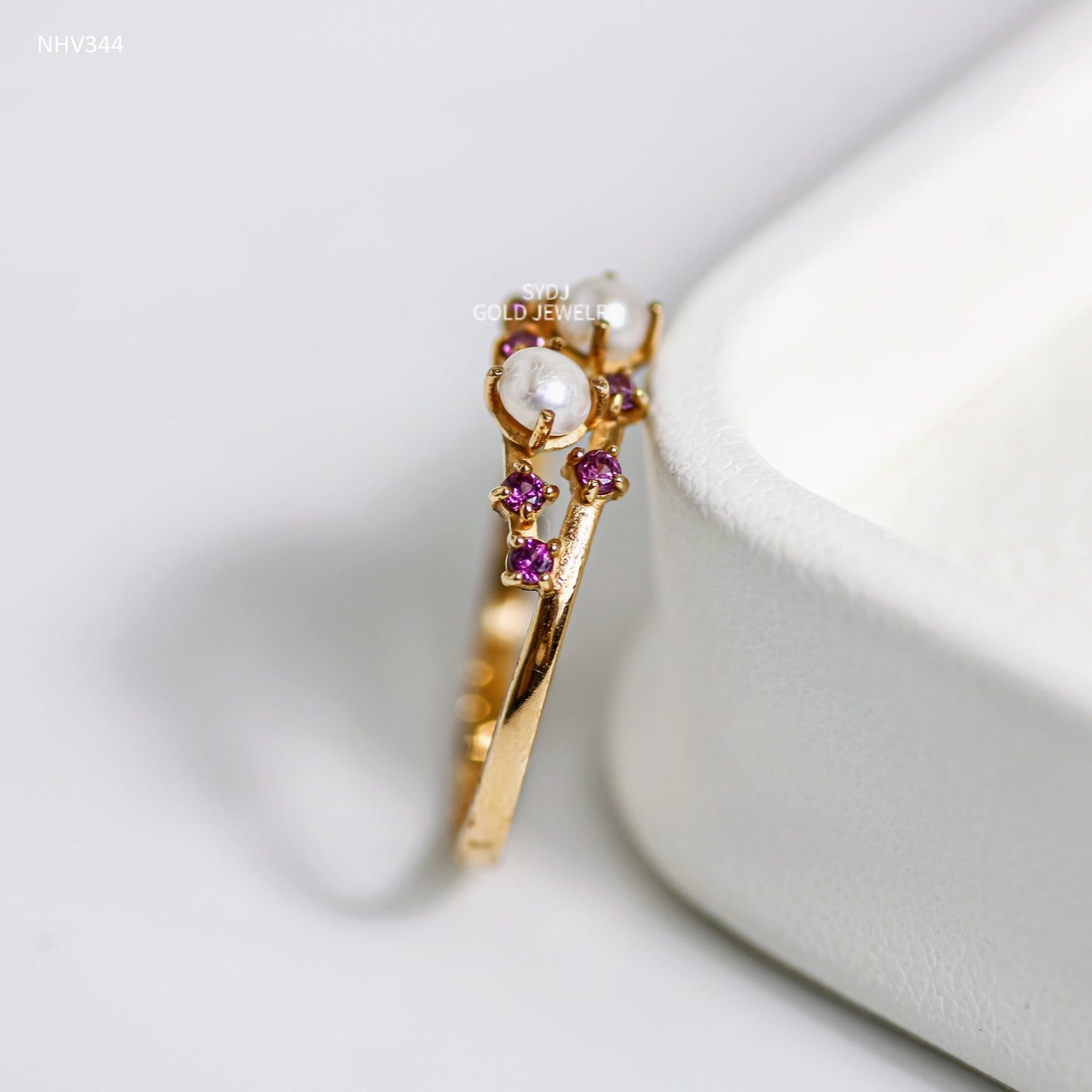 Senyda 10K Solid Gold Ring with Natural Gemstones and Pearls