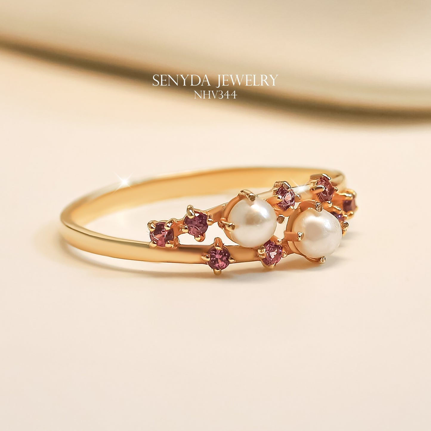 10K Solid Gold Garnets and Pearls Ring