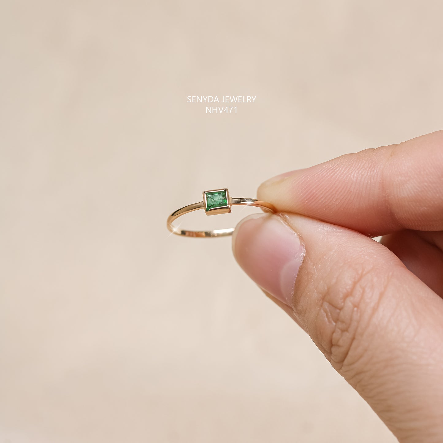 Senyda 16K Solid Gold Emerald - Shaped Brilliant Cut Natural Emerald Ring