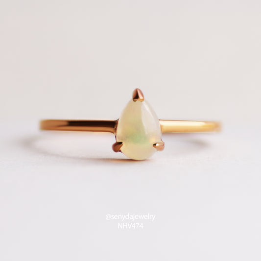 Senyda 16K Solid Gold Pear - Shaped Brilliant Cut Natural Opal Ring