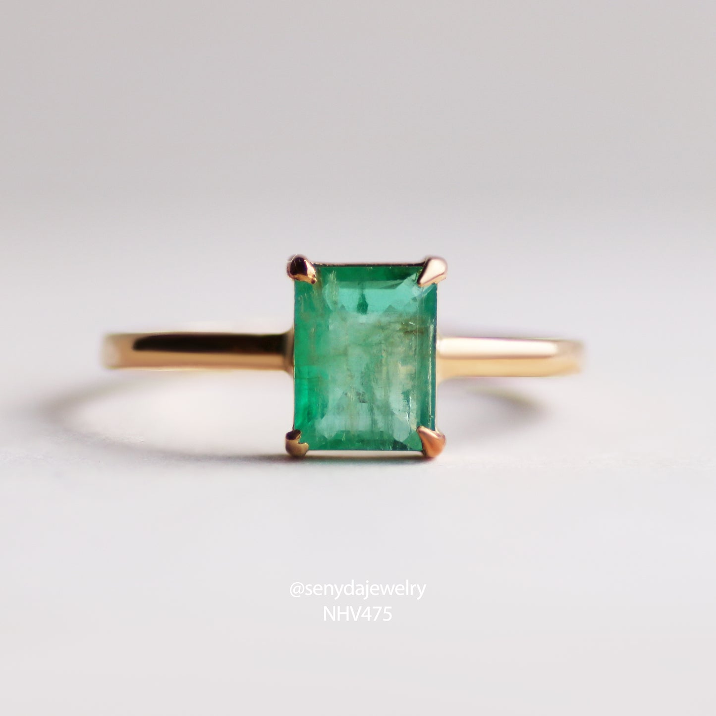 Senyda 16K Solid Gold Princess - Shaped Brilliant Cut Natural Emerald Ring