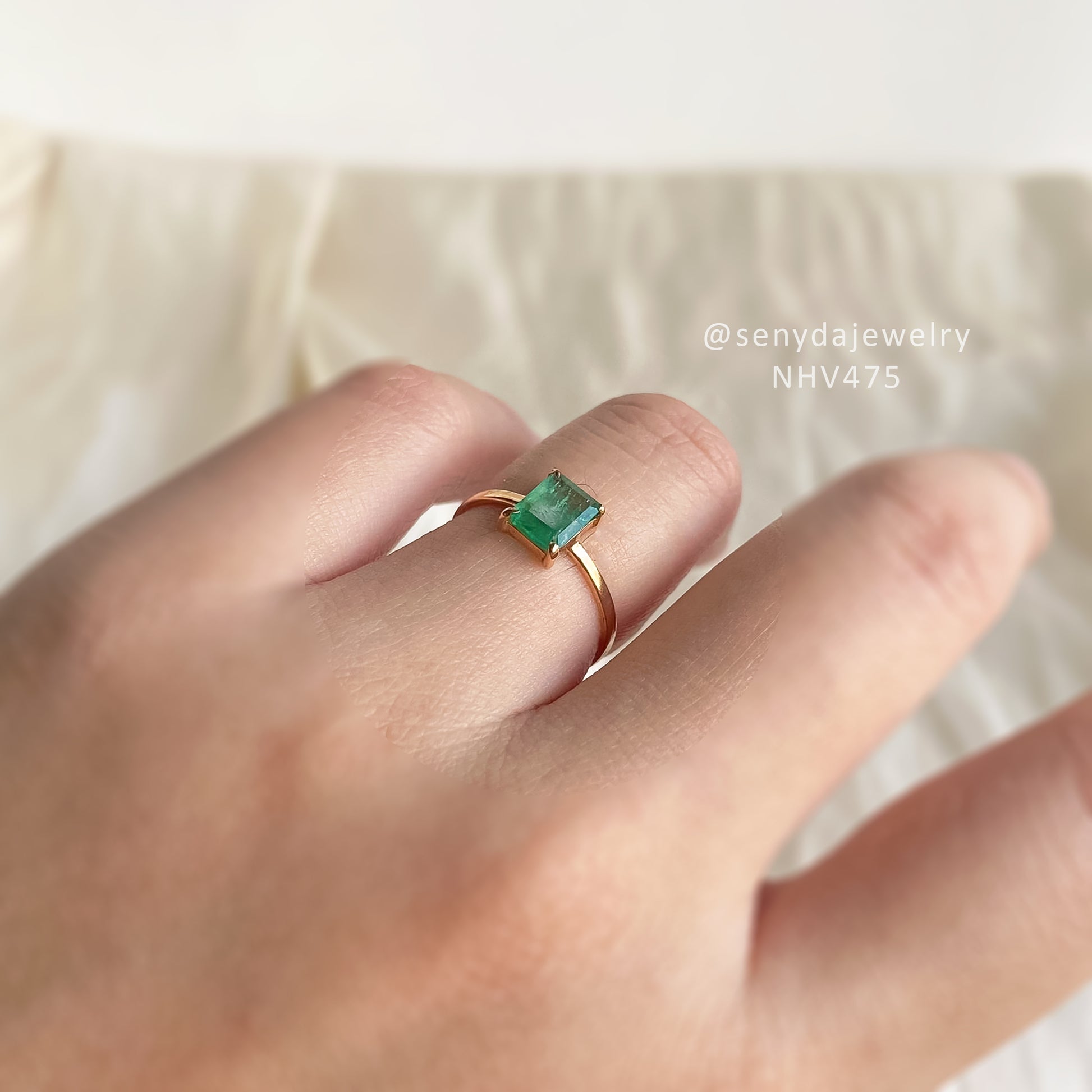 Senyda 16K Solid Gold Princess - Shaped Brilliant Cut Natural Emerald Ring