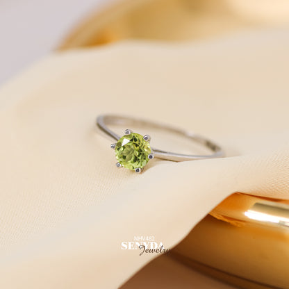 Senyda 10K Solid Gold Round - Shaped Brilliant Cut Natural Peridot Ring