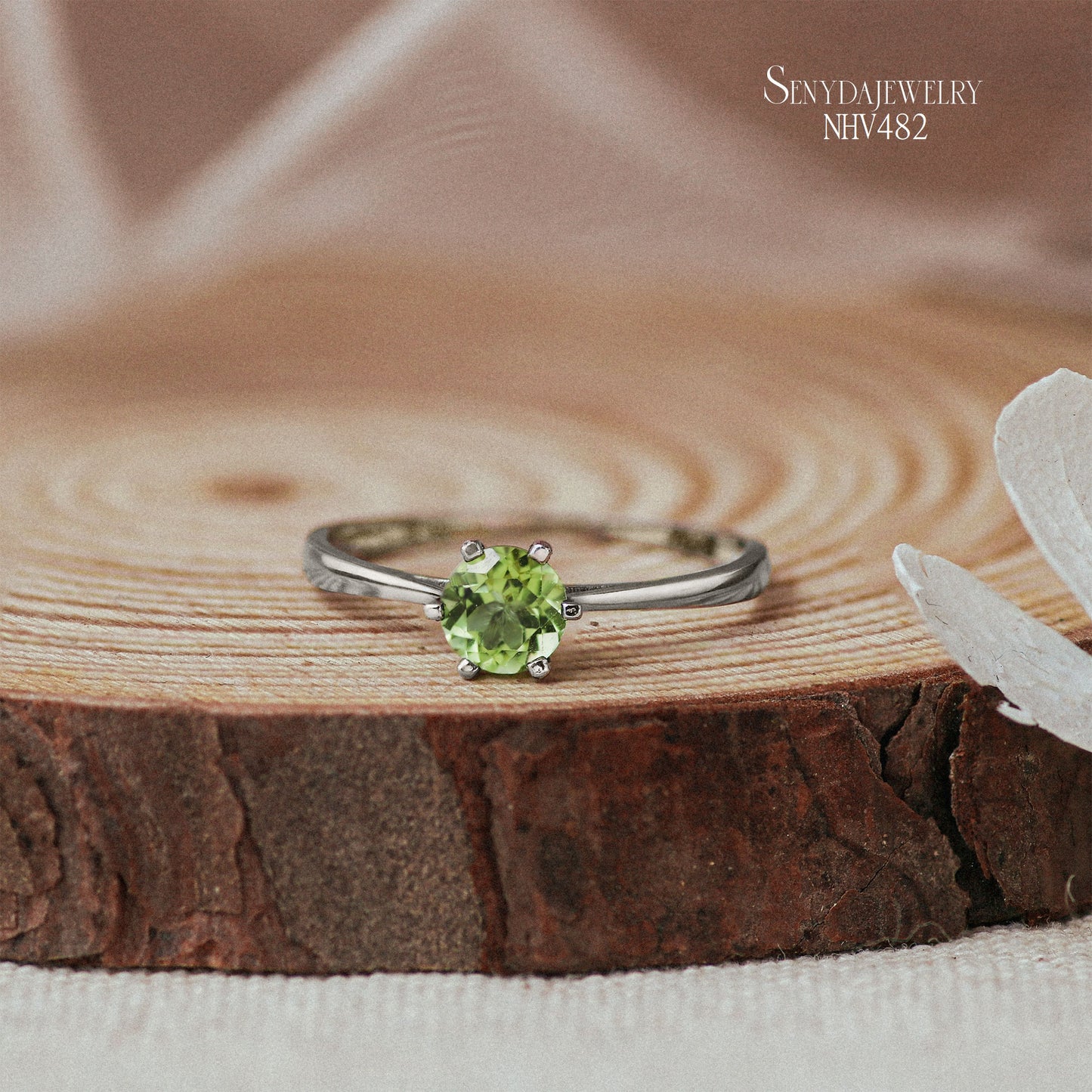 10K Solid Gold Round - Shaped Brilliant Cut Peridot Ring