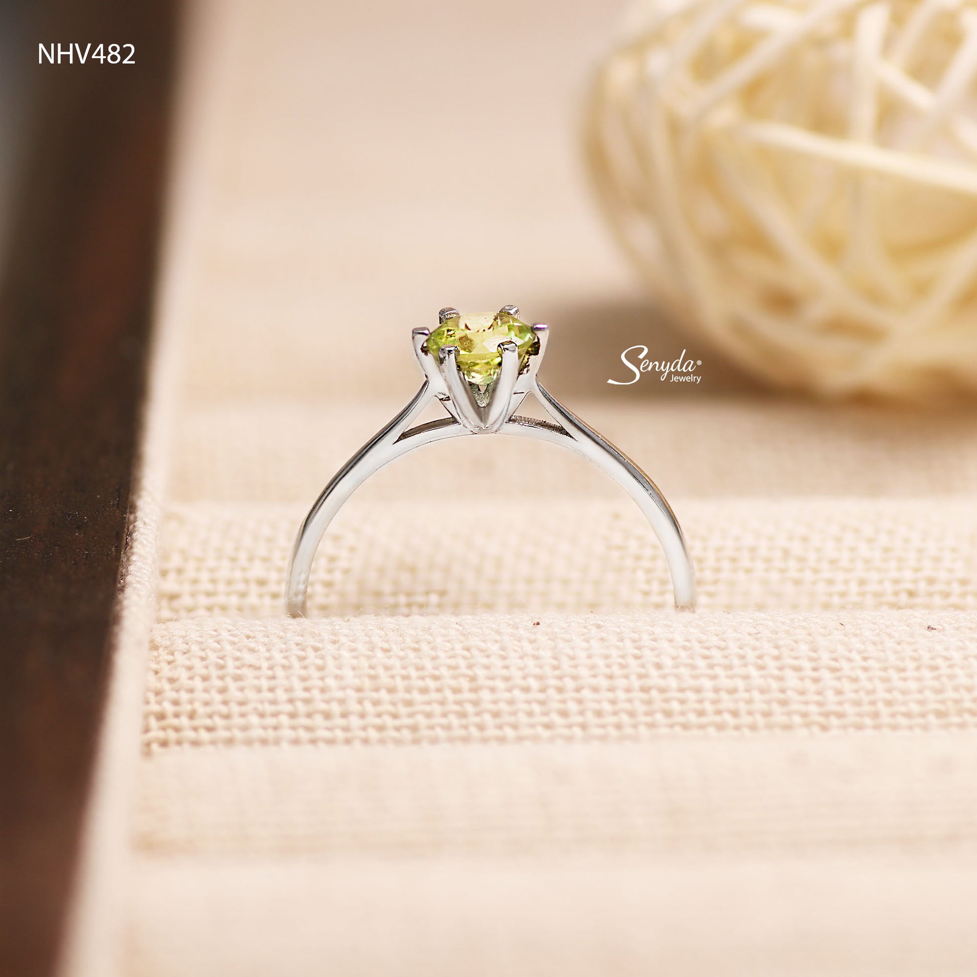 10K Solid Gold Round - Shaped Brilliant Cut Peridot Ring