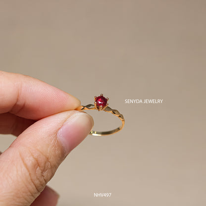 Senyda 16K Solid Gold Round - Shaped Brilliant Cut Natural Red Spinel Ring