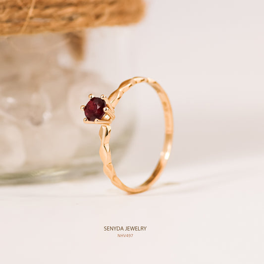 Senyda 16K Solid Gold Round - Shaped Brilliant Cut Natural Red Spinel Ring