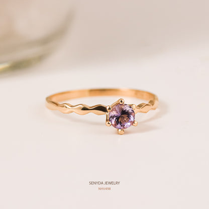 Senyda 16K Solid Gold Round - Shaped Brilliant Cut Natural Amethyst Ring