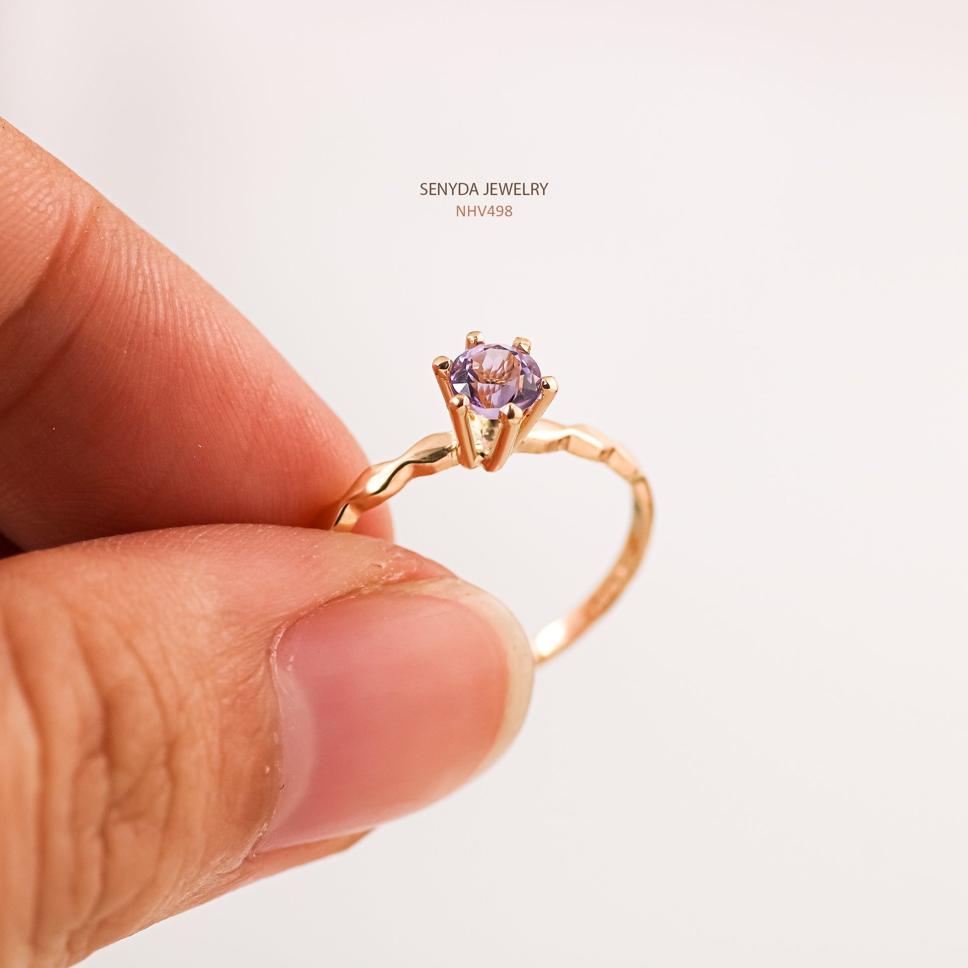 Senyda 16K Solid Gold Round - Shaped Brilliant Cut Natural Amethyst Ring