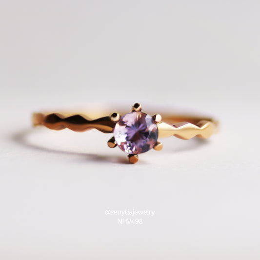 Senyda 16K Solid Gold Round - Shaped Brilliant Cut Natural Amethyst Ring