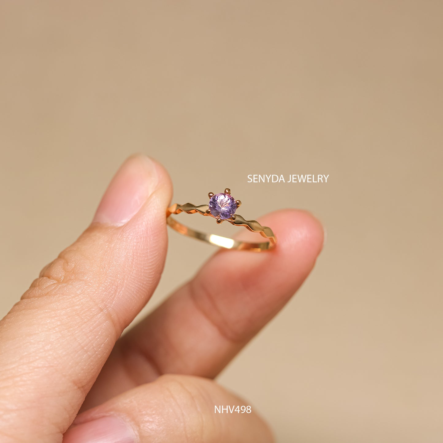Senyda 16K Solid Gold Round - Shaped Brilliant Cut Natural Amethyst Ring