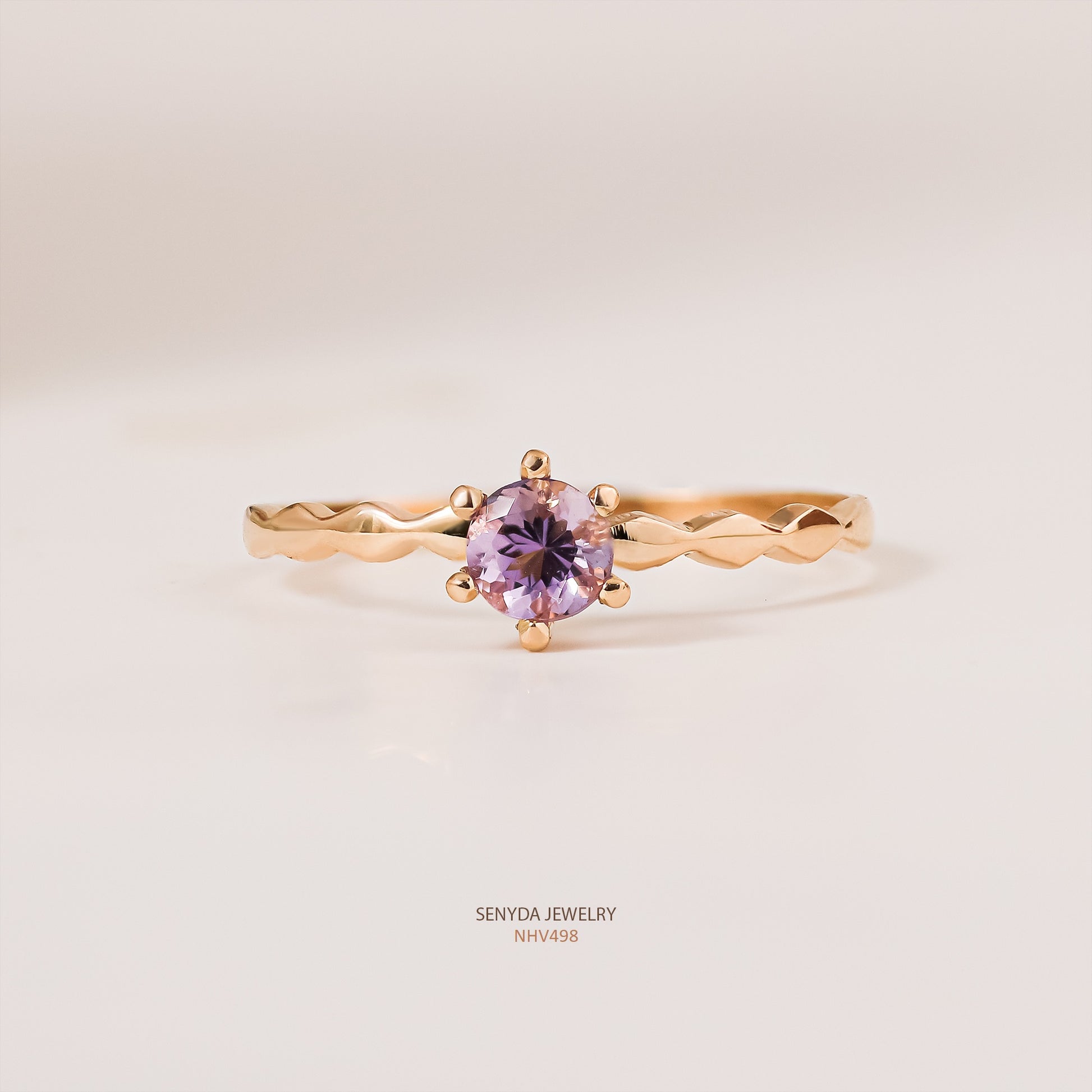 Senyda 16K Solid Gold Round - Shaped Brilliant Cut Natural Amethyst Ring