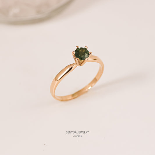 Senyda 16K Solid Gold Round - Shaped Brilliant Cut Natural Green Sapphire Ring