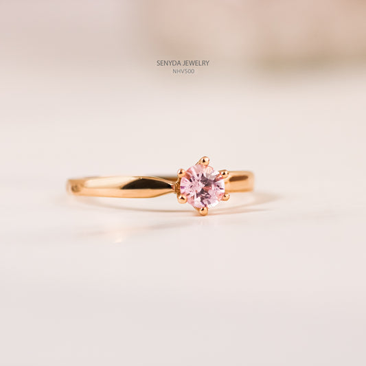 Senyda 16K Solid Gold Round - Shaped Brilliant Cut Natural Pink Spinel Ring