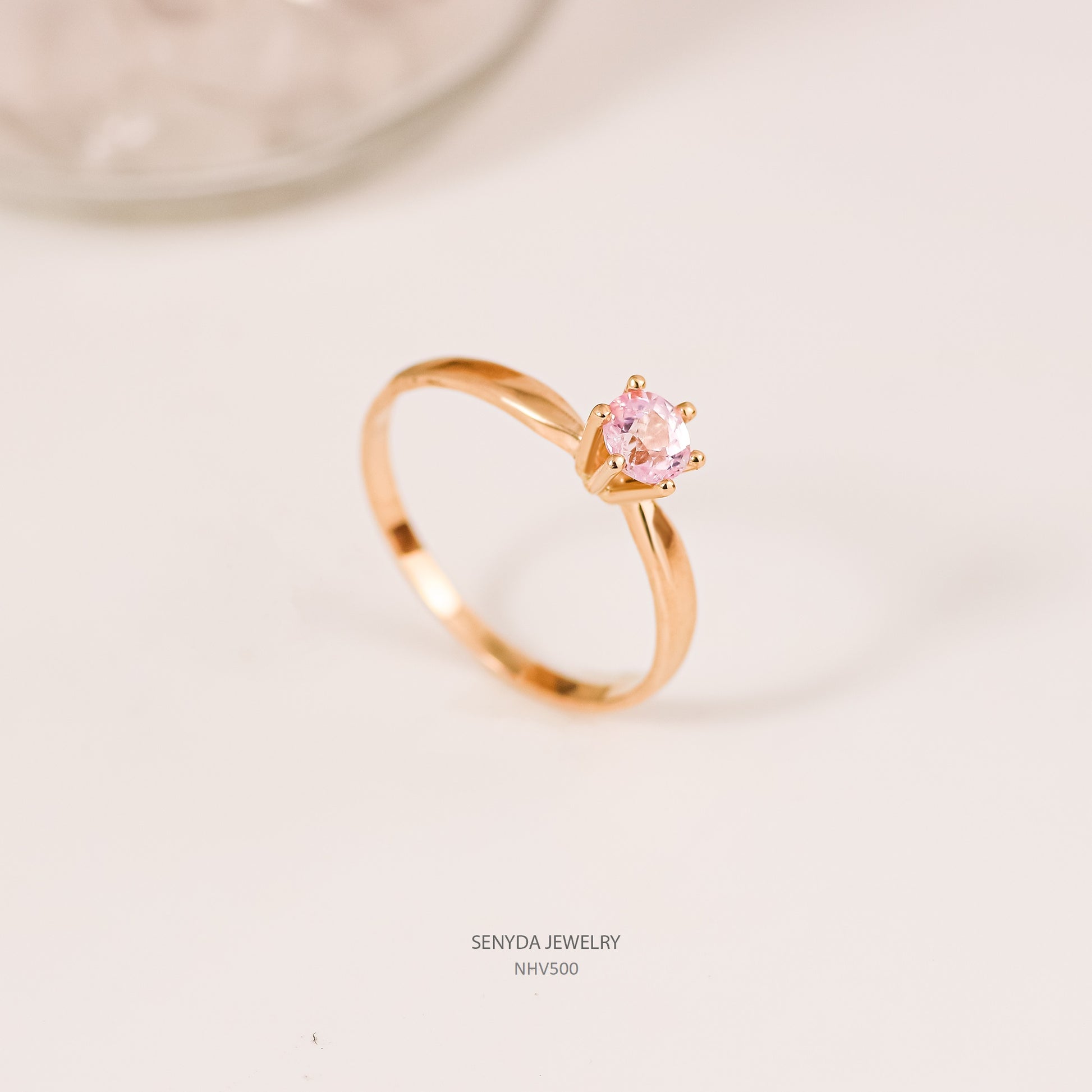 Senyda 16K Solid Gold Round - Shaped Brilliant Cut Natural Pink Spinel Ring