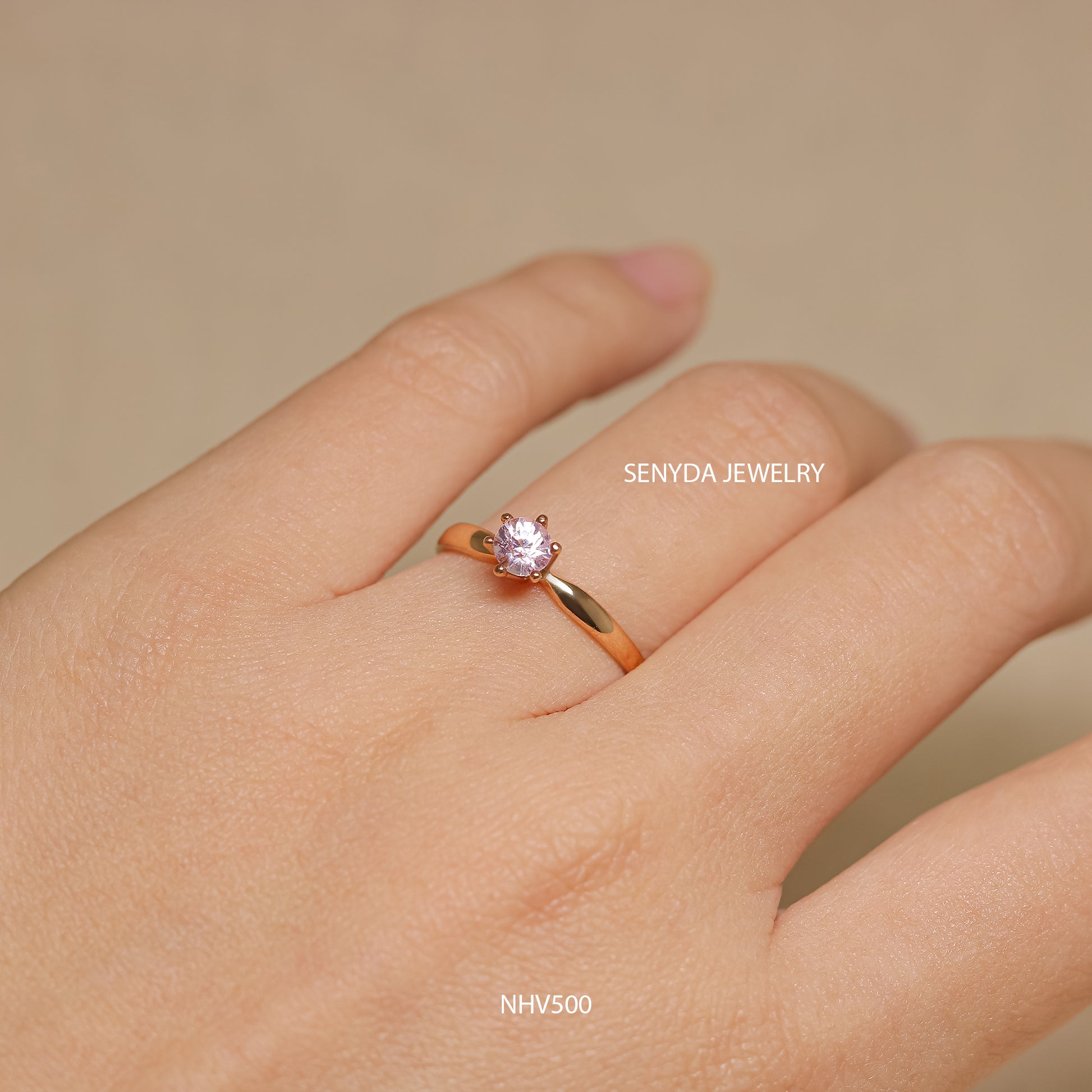 Senyda 16K Solid Gold Round - Shaped Brilliant Cut Natural Pink Spinel Ring